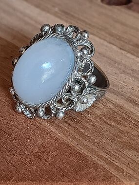 Emmons Cocktail RING Flower Floral Silver Tone Adjustable Vintage Signed